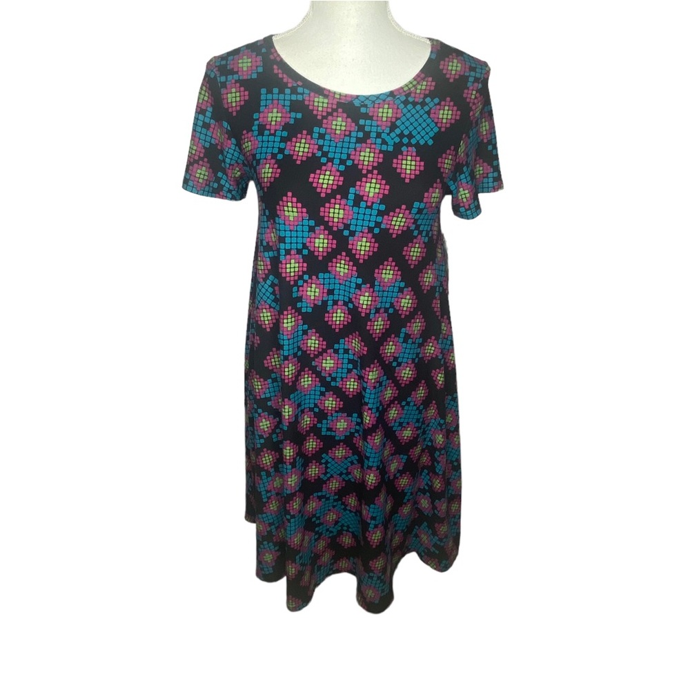 Lularoe Carly Black Multicolor Short Sleeve Dress